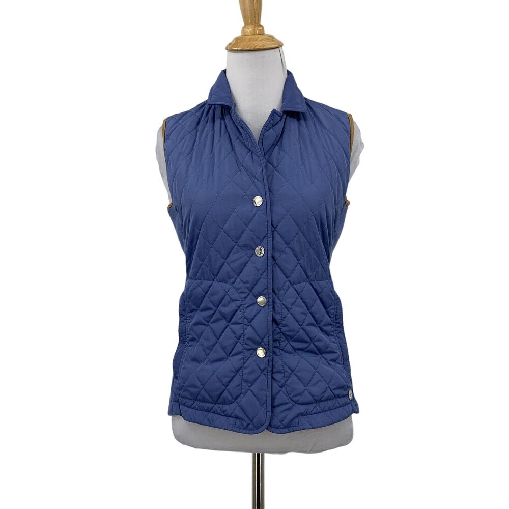 Massimo Dutti Puffer Vest Womens XS Extra Small Blue Jay Snap Button Quilted